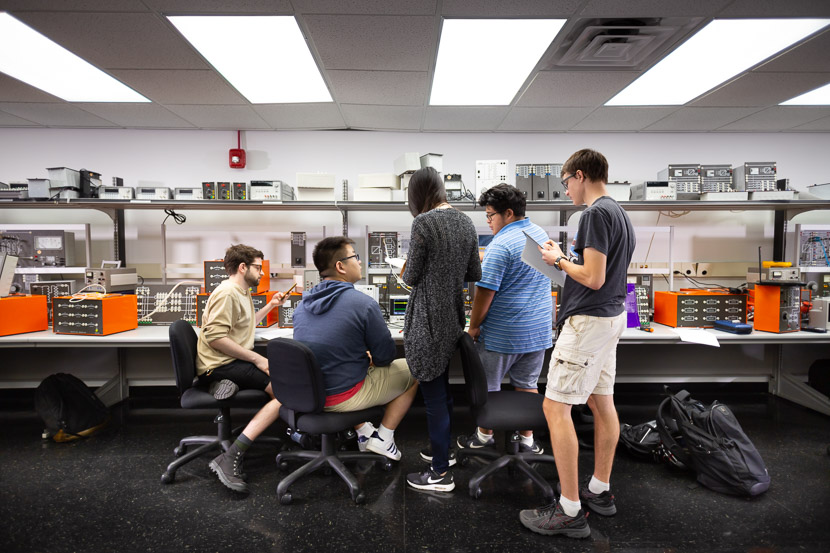 Group of students working in the Grainger electrical engineering lab