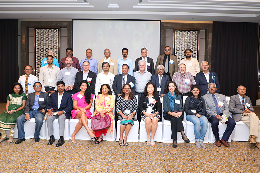 President Alan W. Cramb [center row, fourth from right] and Provost Peter Kilpatrick [back row, third from right] join alumni from around the globe for the Global Alumni Gathering: “Climate Change: Sustainability, Innovation, and Tech Transfer” in Bengalaru, India.