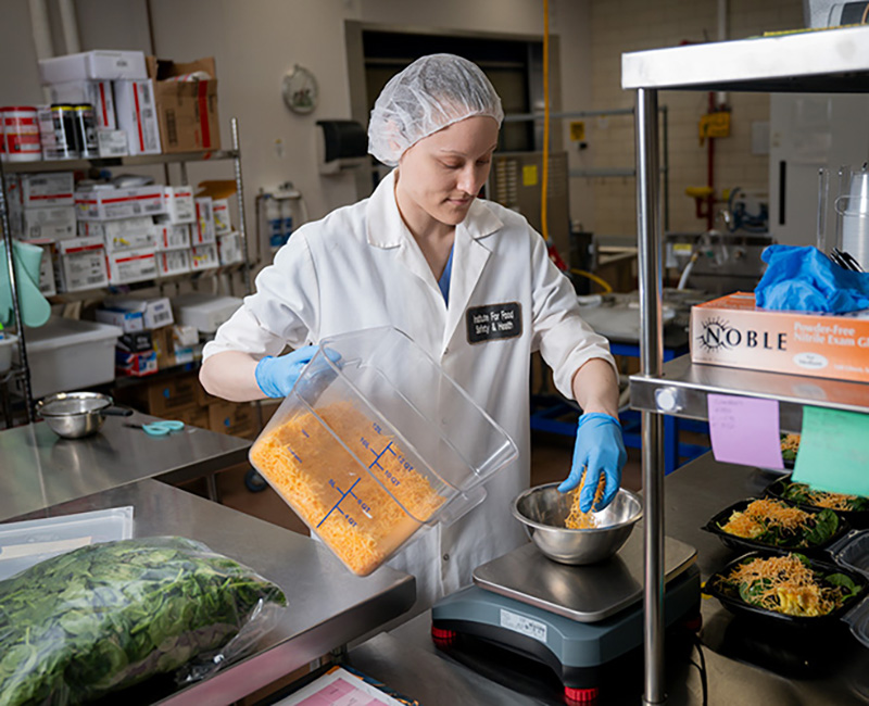 Food is prepared for research studies at Illinois Tech’s Institute for Food Safety and Technology kitchen