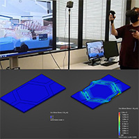 Research in digital lab with screen and graphic