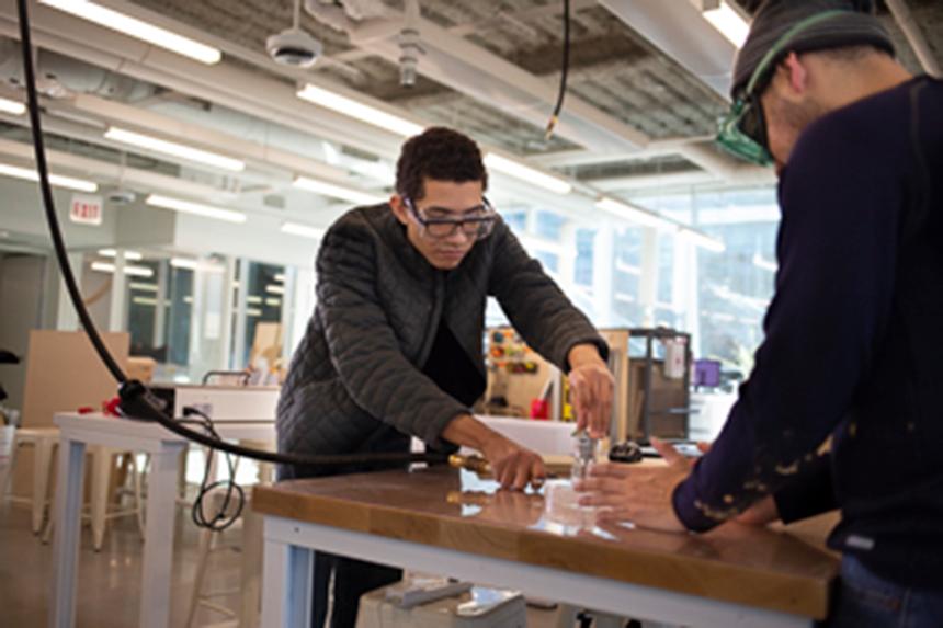 Students working inside the idea shop