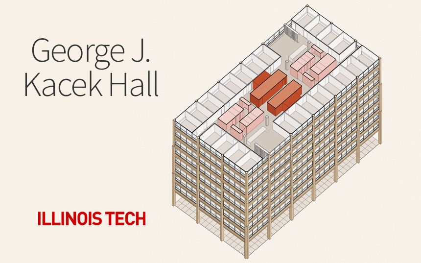 George J. Kacek Hall Illinois Tech Illustration of the exterior of the building