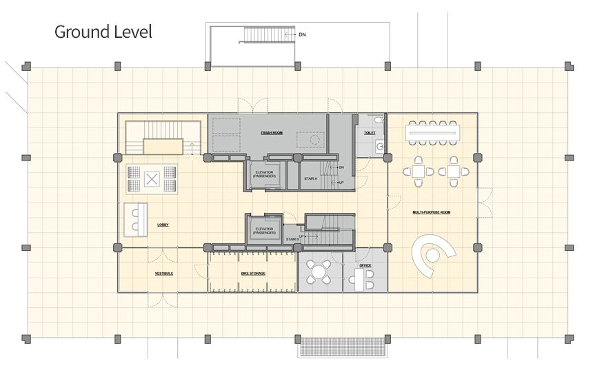 Illustration of the ground level of Kacek Hall