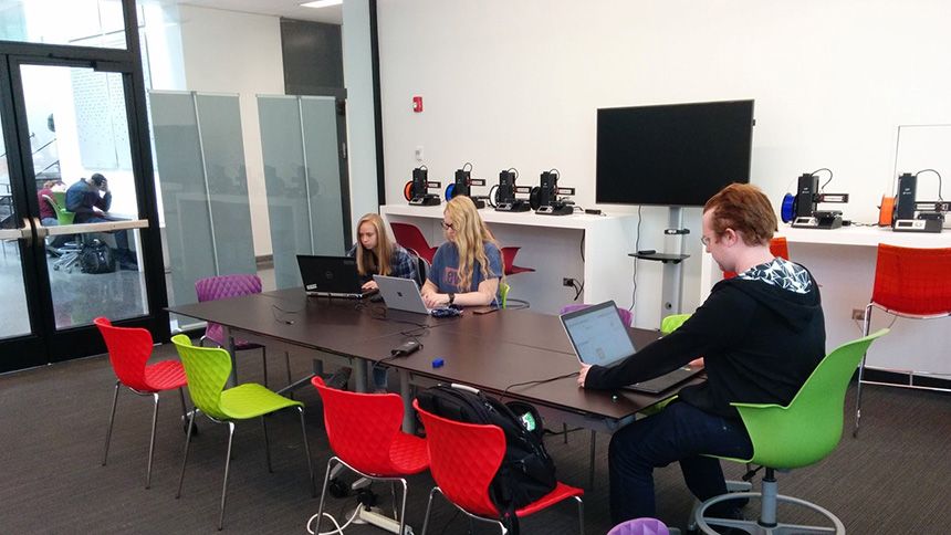 Students working at table