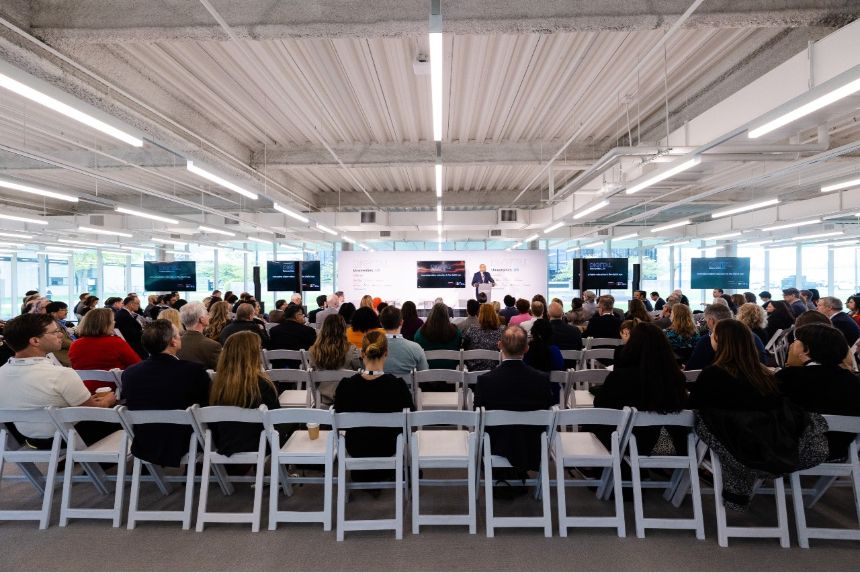 At Times Higher Education Digital Universities US Conference, Illinois Tech President Raj Echambadi delivers opening remarks.