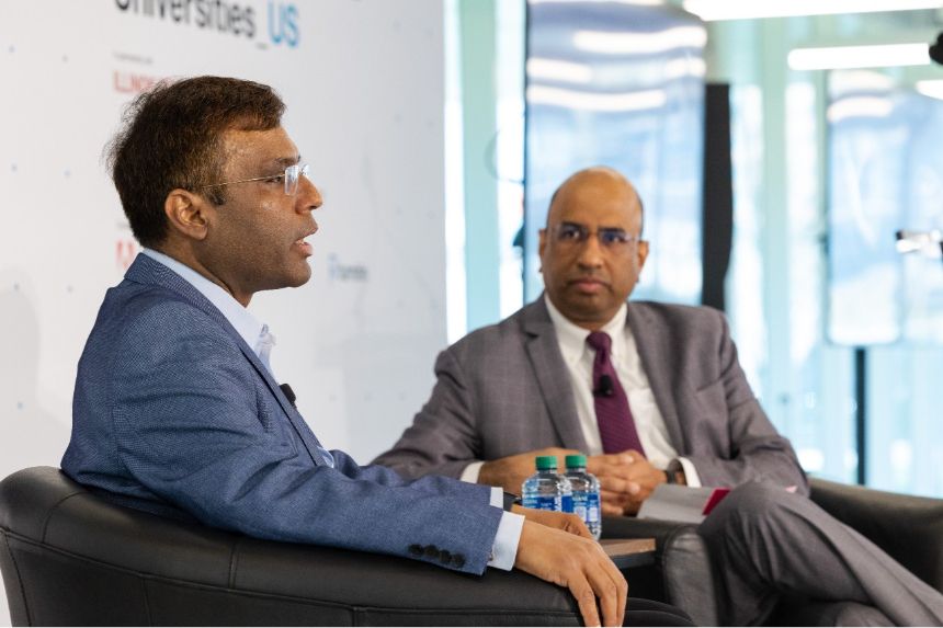 Rohit Prasad and Raj Echambadi fireside chat at Times Higher Education Digital Universities US Conference hosted by Illinois Tech