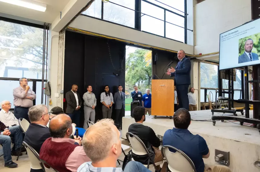 Provost and Senior Vice President for Academic Affairs Kenneth Christensen speaks at the open house.