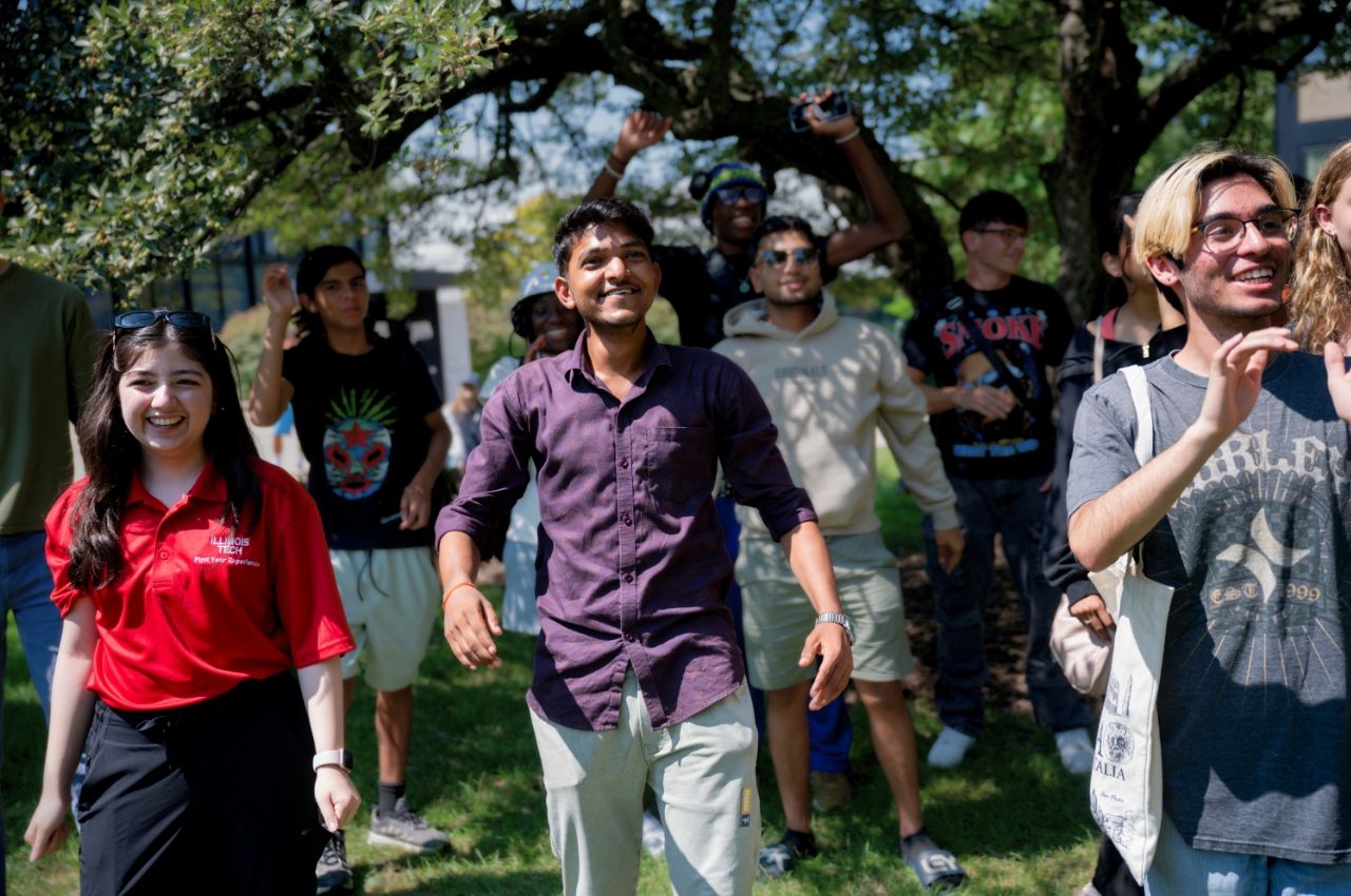 Illinois Tech students walking on Mies Campus