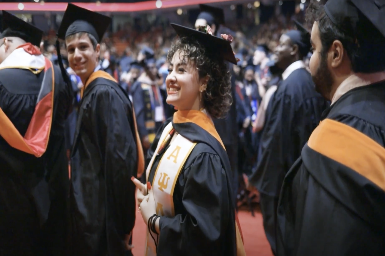 Photo of students walking in Illinois Tech's 156th Commencement ceremony