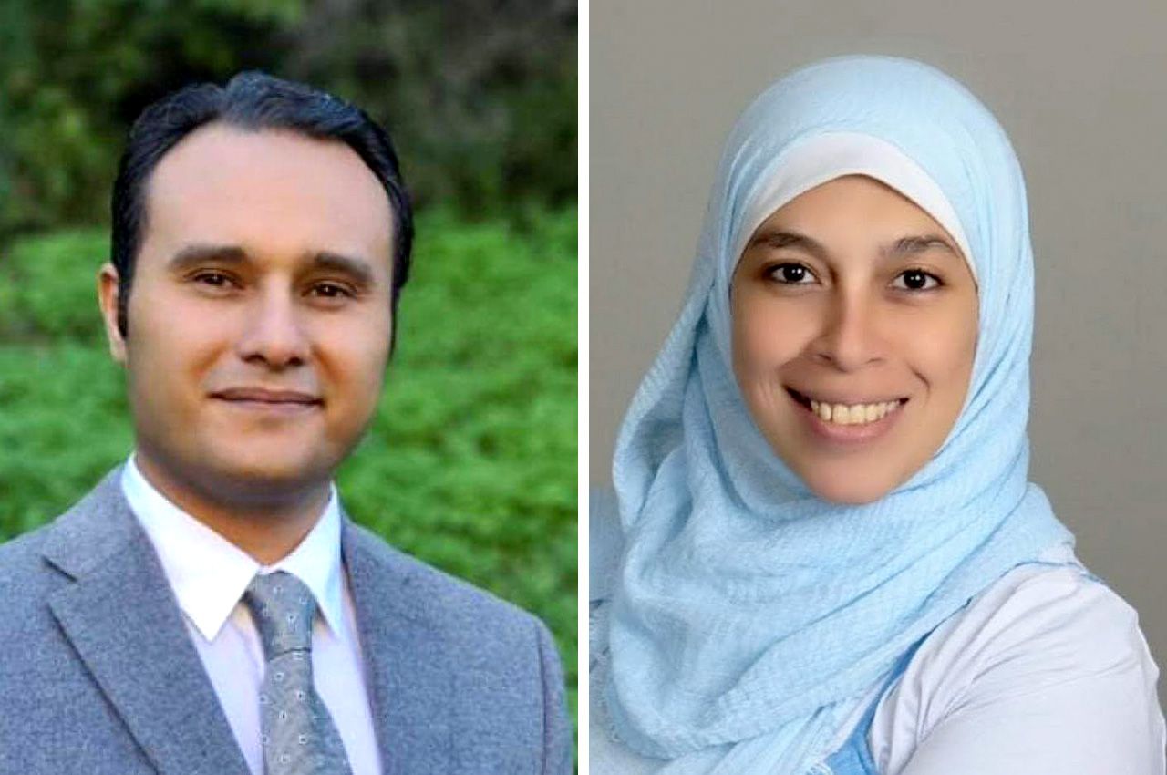 Headshots of Professor of Chemistry Sameh Elsaidi (left) and Assistant Professor of Chemistry Mona Mohamed (right)