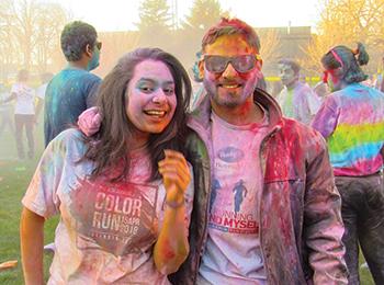 Two Illinois Tech students participating in the color run