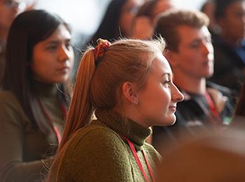 A counselor for a high school attending a campus visit event