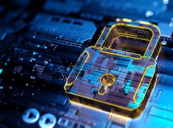 graphic of lock as a chip on circuit board