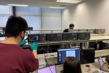 Student in class using Keysight equipment