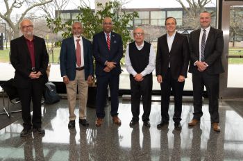 Illinois Tech Professor Hassan Nagib, Dean Emeritus of NYU Tandon School of Engineering Katepalli Sreenivasan, Illinois Tech President Raj Echambadi, Illinois Tech Professor Emeritus Serope Kalpakjian, Professor at the University of Melbourne Ivan Marusic, Illinois Tech Interim Provost and Senior Vice President for Academic Affairs Kenneth Christensen