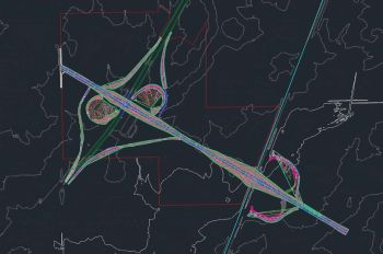 Autodesk Civil 3D plan view of highway interchange project plans