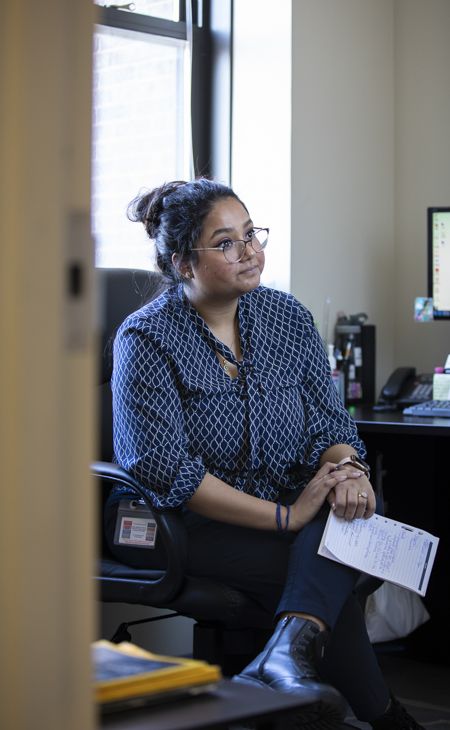 Mehak Hafeez sees a client in her office