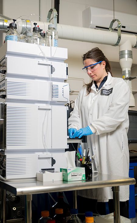 Allie Marcus (M.S. FST 1st Year) in a food science lab.