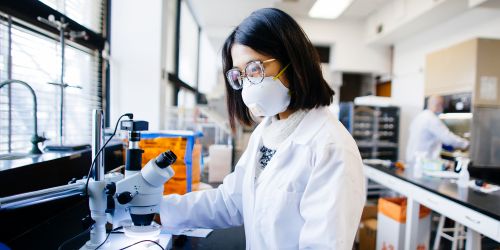 An graduate student working in a science lab