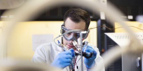 A student in a chemical engineering lab