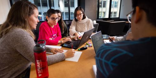 Photo of Stuart School of Business students at work around a table