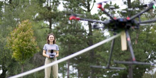 An MMAE student controls a drone