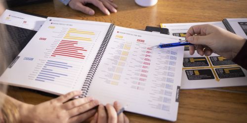 Students examine a psychology textbook