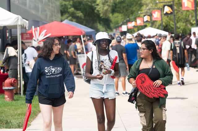 Illinois Tech students walk on Footlik Lane during Convocation in August 2024