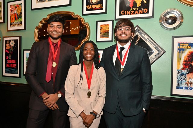 VigilAI team (from left to right) Utkarsh Nanda, Brittany Shepherd, and Utsav Pathak who earned first place in the Grainger Innovation Computing Prize competition.