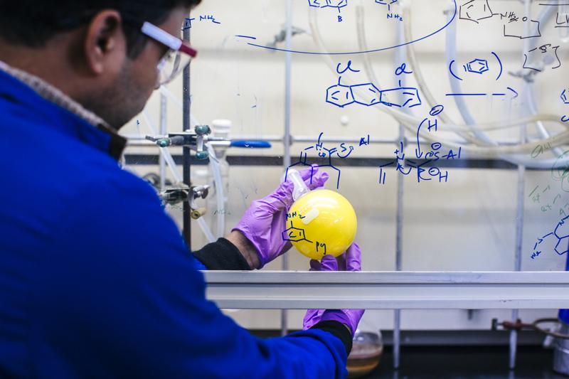 A researcher works in a chemistry lab