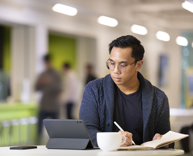 A student works on an online class